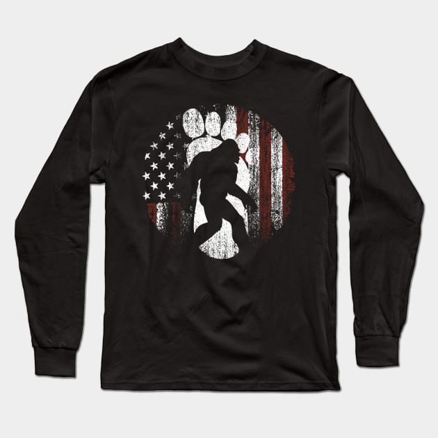 Bigfoot american flag 4th of july Long Sleeve T-Shirt by Tesszero